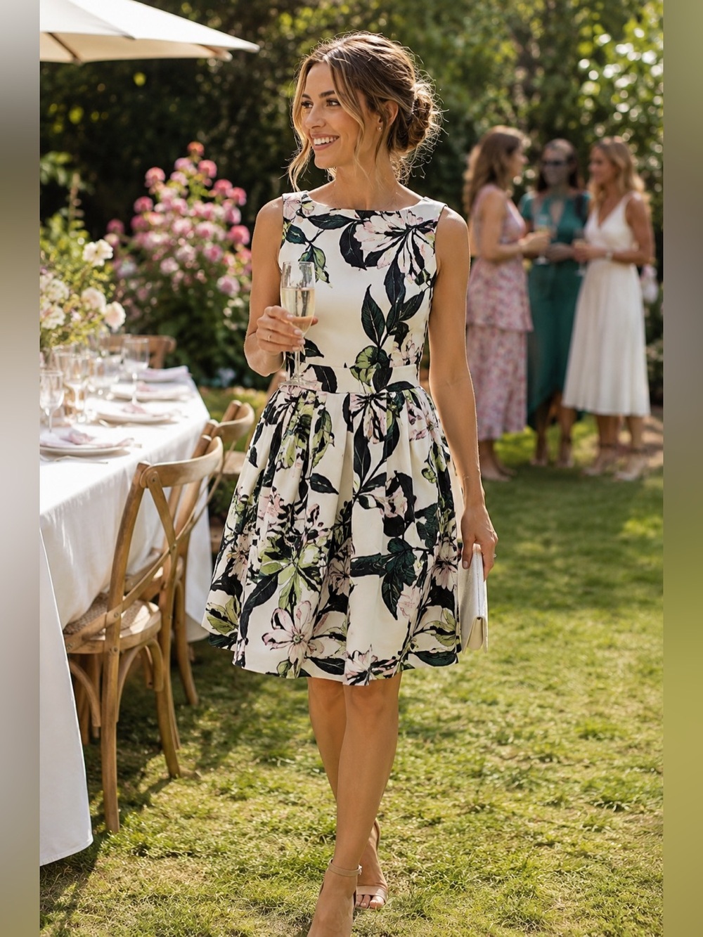 Dorothy Perkins Floral Fit & Flare Dress Tropical Botanical Garden Party US 8